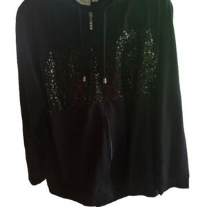 Quacker Factory Black Bomber Jacket with Sequin Accents